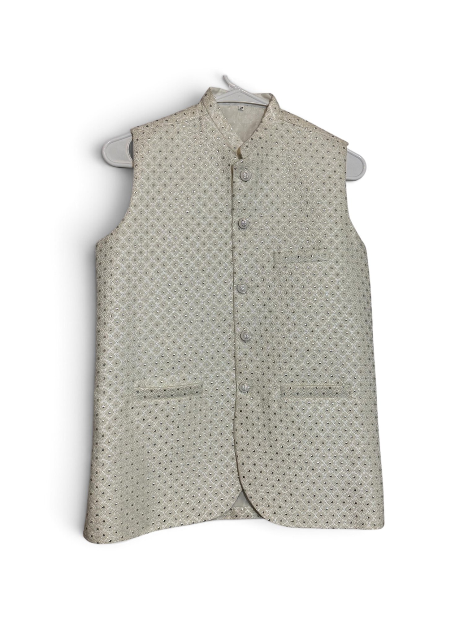 Kids' Ivory & Silver Embroidered Waistcoat (Nehru Jacket) – Boys Ethnic Wear – Size 22 & 26