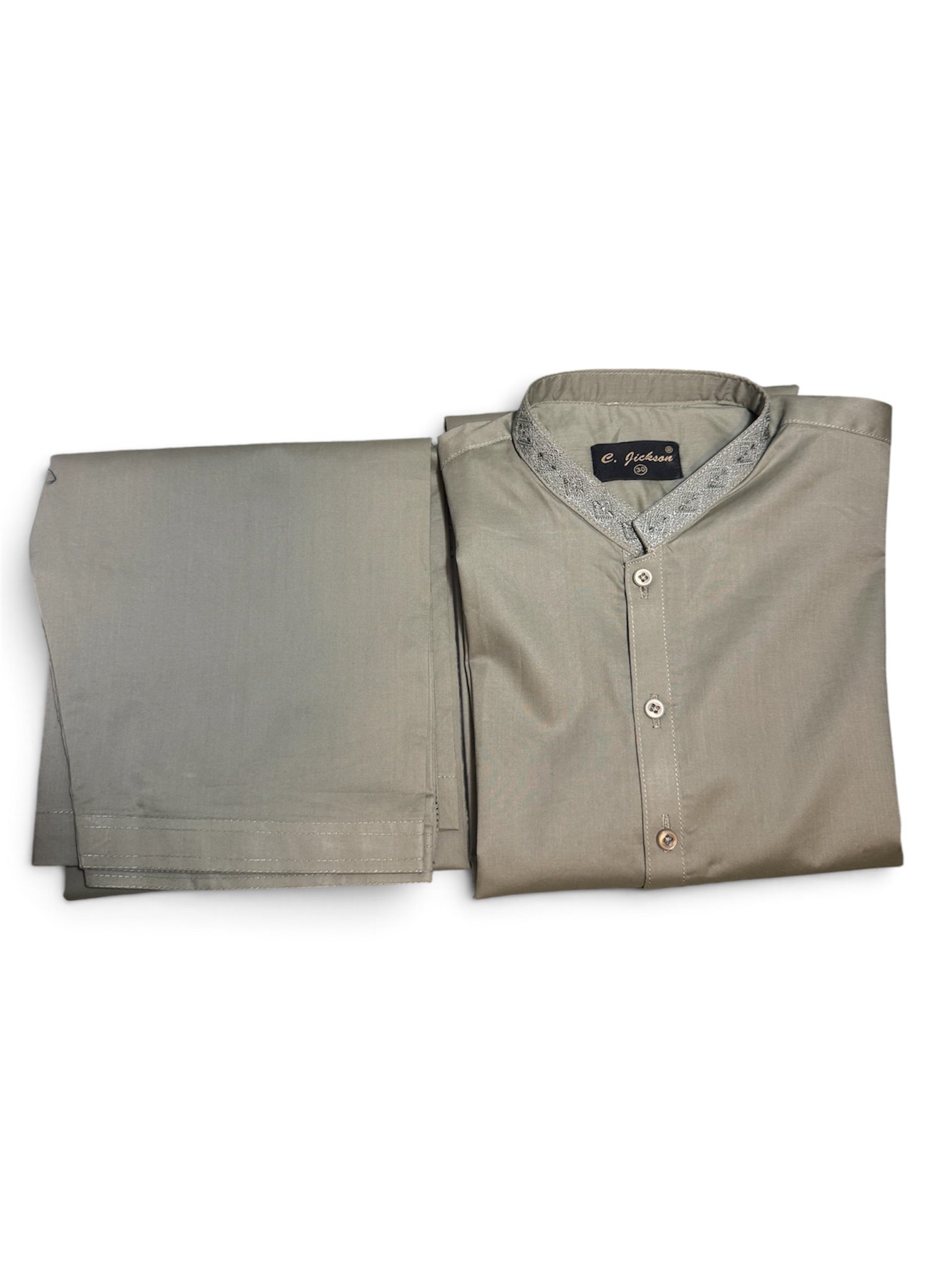 Boys' Sage Green Cotton Shalwar Kameez with Embroidered Collar – Eid Ethnic Wear – Size  20 & 30
